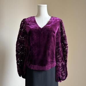 NWT anthropologie dark plum velvet cutwork top